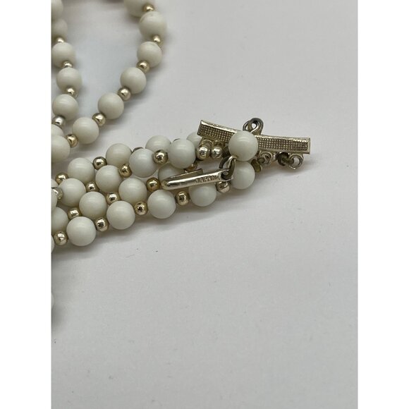 Early 1950's  Simulated Pearl & Gold Tone Beads 4 Strand Necklace, Adjustable, 1 - Picture 2 of 7